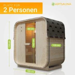 Fasssauna quadratisch Nolvik Saunafass mit Saunaofen und Zubehör-Set für den Garten