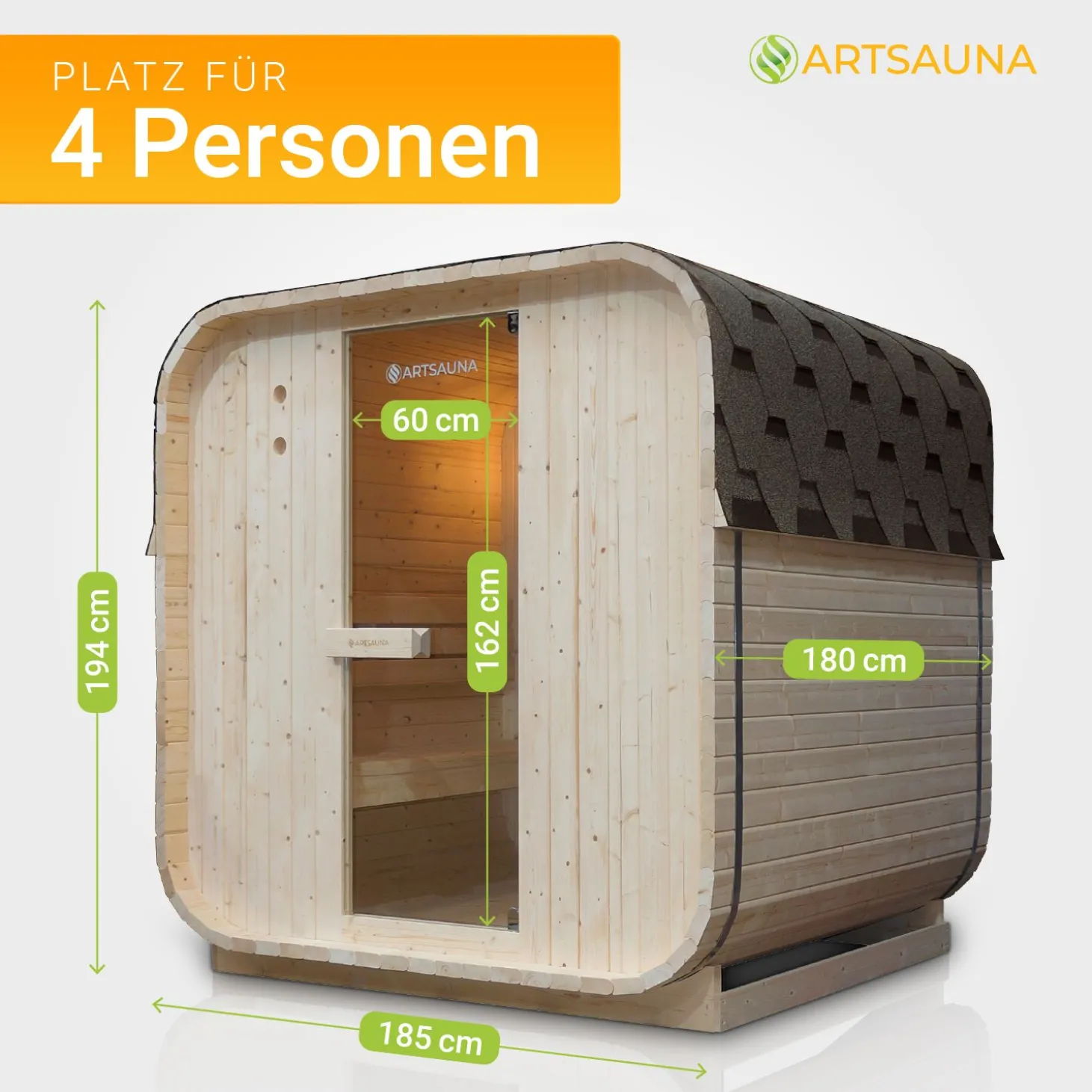 Fasssauna quadratisch Nolvik Saunafass mit Saunaofen und Zubehör-Set für den Garten