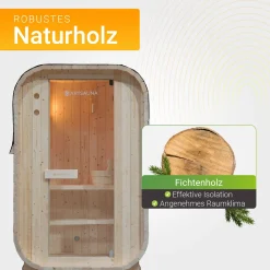 Fasssauna quadratisch Nolvik Saunafass mit Saunaofen und Zubehör-Set für den Garten
