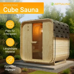 Fasssauna quadratisch Nolvik Saunafass mit Saunaofen und Zubehör-Set für den Garten