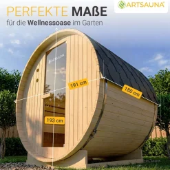 Fasssauna Spitzbergen mit Saunaofen Für 2 - 6 Personen | Ø 190 cm | 3,6 - 8 kW Saunaofen