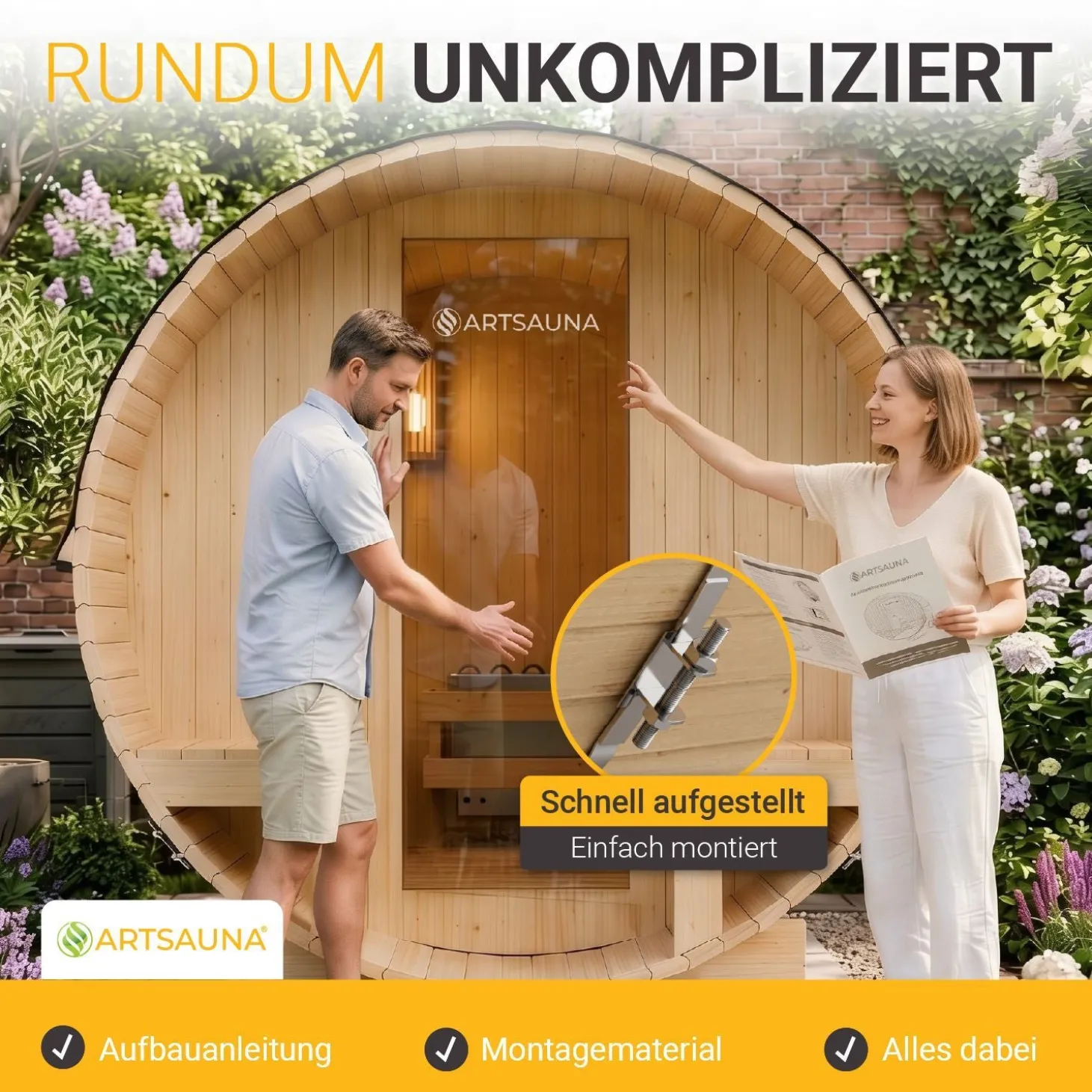 Fasssauna Spitzbergen mit Saunaofen Für 2 - 6 Personen | Ø 190 cm | 3,6 - 8 kW Saunaofen