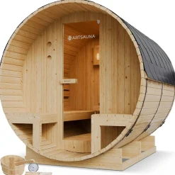 Fasssauna Spitzbergen mit Saunaofen Für 2 - 6 Personen | Ø 190 cm | 3,6 - 8 kW Saunaofen