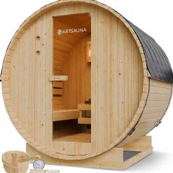 Fasssauna Spitzbergen mit Saunaofen Für 2 - 6 Personen | Ø 190 cm | 3,6 - 8 kW Saunaofen