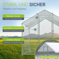Freilaufgehege HLS25T für Hühner Outdoor Hühnerstall mit Tür, Plane & verzinktem Draht
