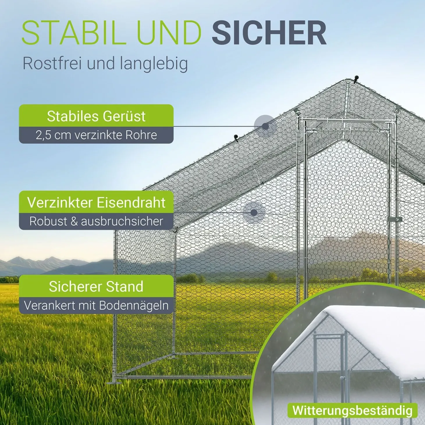 Freilaufgehege HLS25T für Hühner Outdoor Hühnerstall mit Tür, Plane & verzinktem Draht