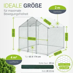 Freilaufgehege HLS25T für Hühner Outdoor Hühnerstall mit Tür, Plane & verzinktem Draht