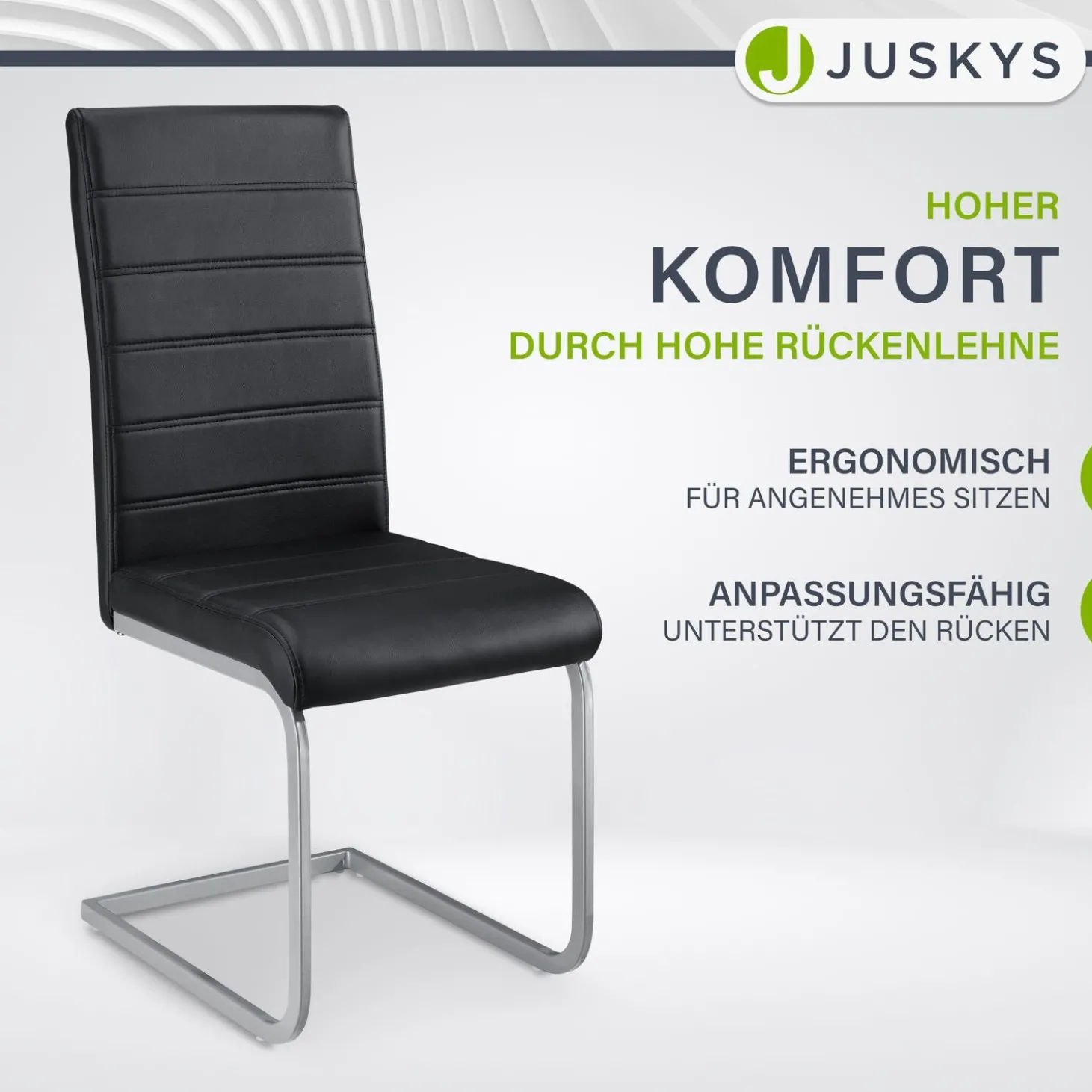 Freischwinger Stuhl Vegas mit Kunstleder Moderner Esszimmerstuhl mit Metall-Gestell & Kunstleder im Set