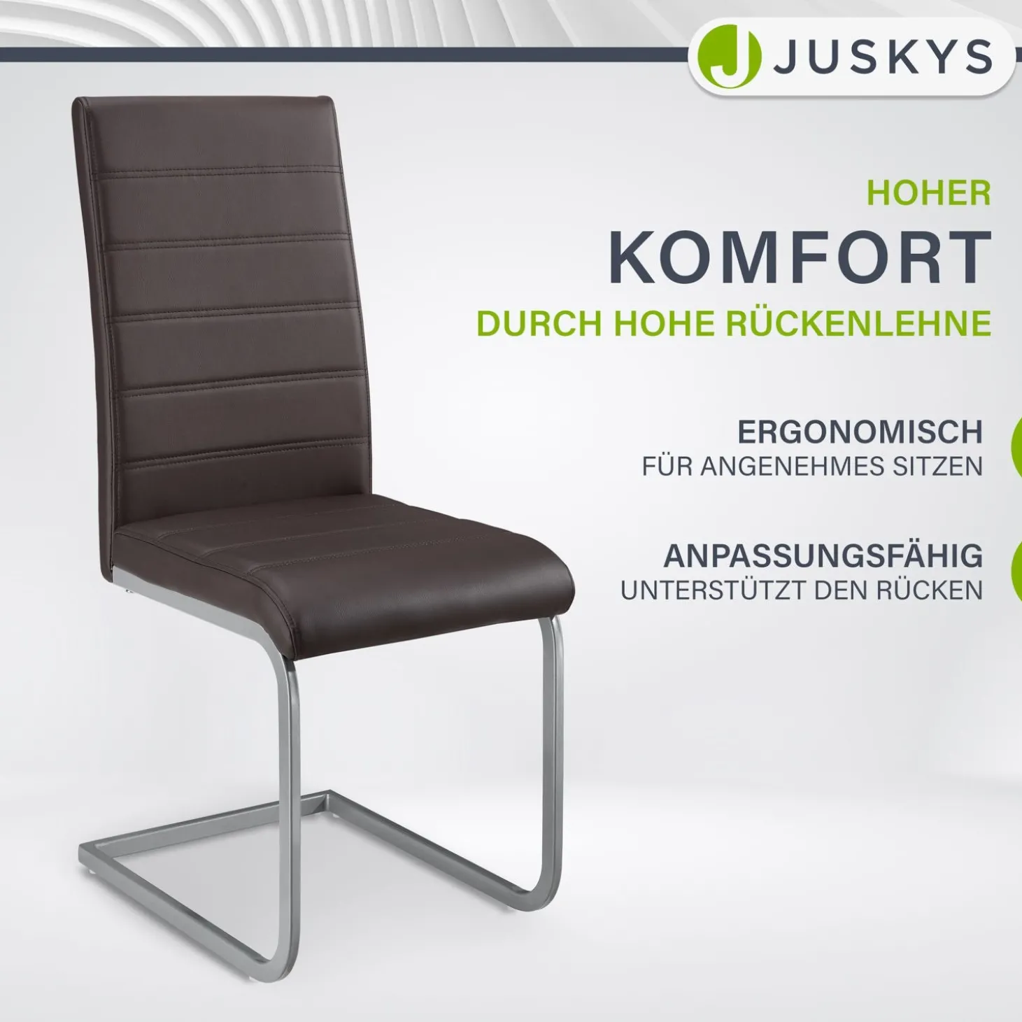 Freischwinger Stuhl Vegas mit Kunstleder Moderner Esszimmerstuhl mit Metall-Gestell & Kunstleder im Set