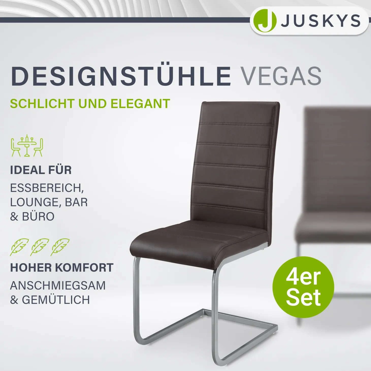 Freischwinger Stuhl Vegas mit Kunstleder Moderner Esszimmerstuhl mit Metall-Gestell & Kunstleder im Set
