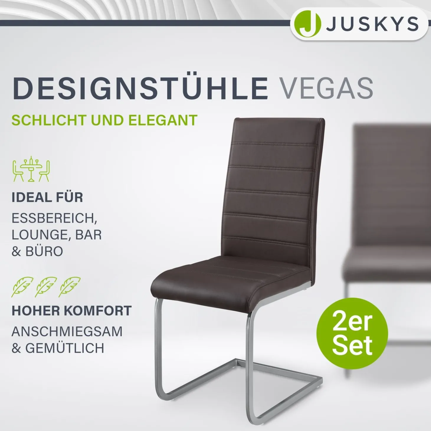 Freischwinger Stuhl Vegas mit Kunstleder Moderner Esszimmerstuhl mit Metall-Gestell & Kunstleder im Set
