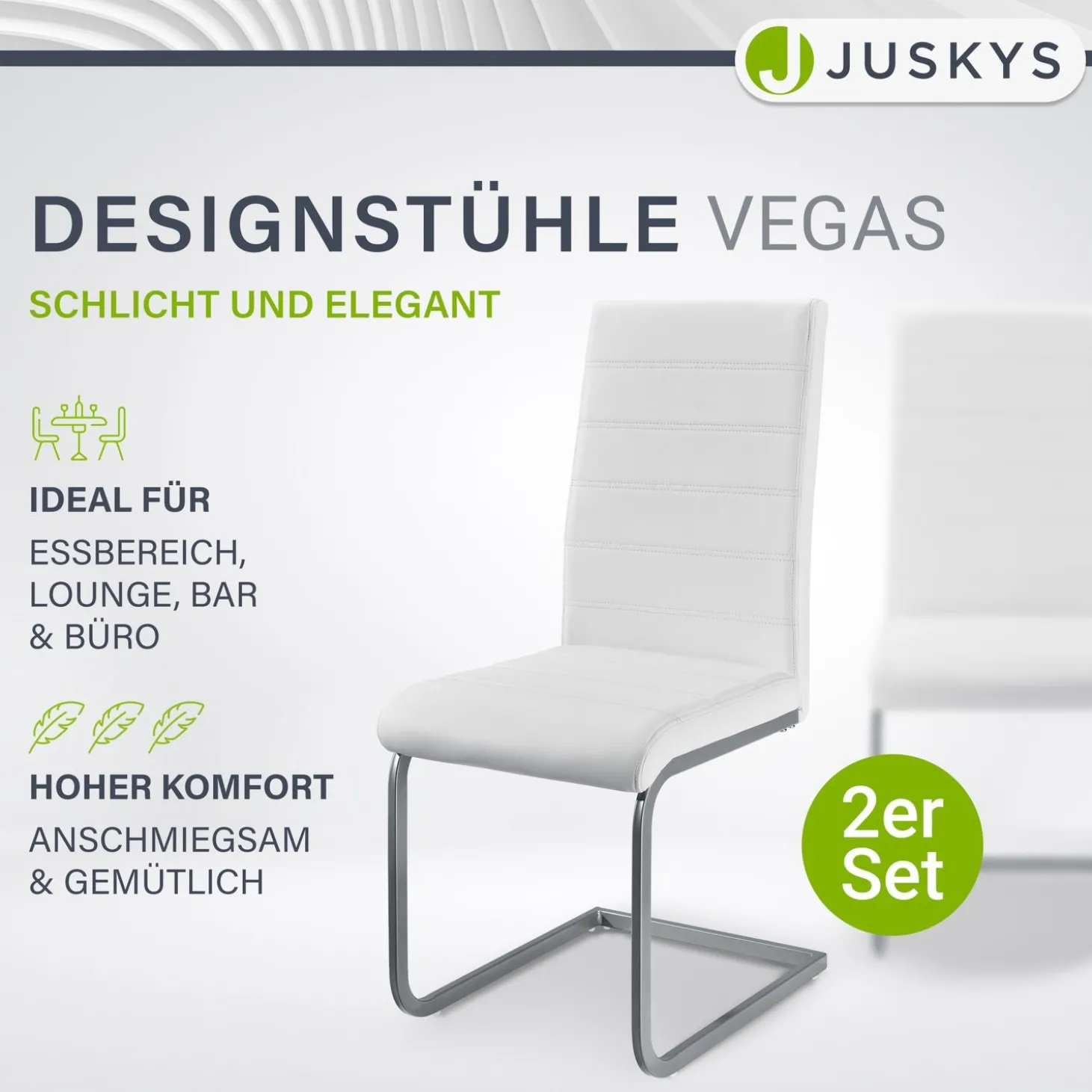 Freischwinger Stuhl Vegas mit Kunstleder Moderner Esszimmerstuhl mit Metall-Gestell & Kunstleder im Set