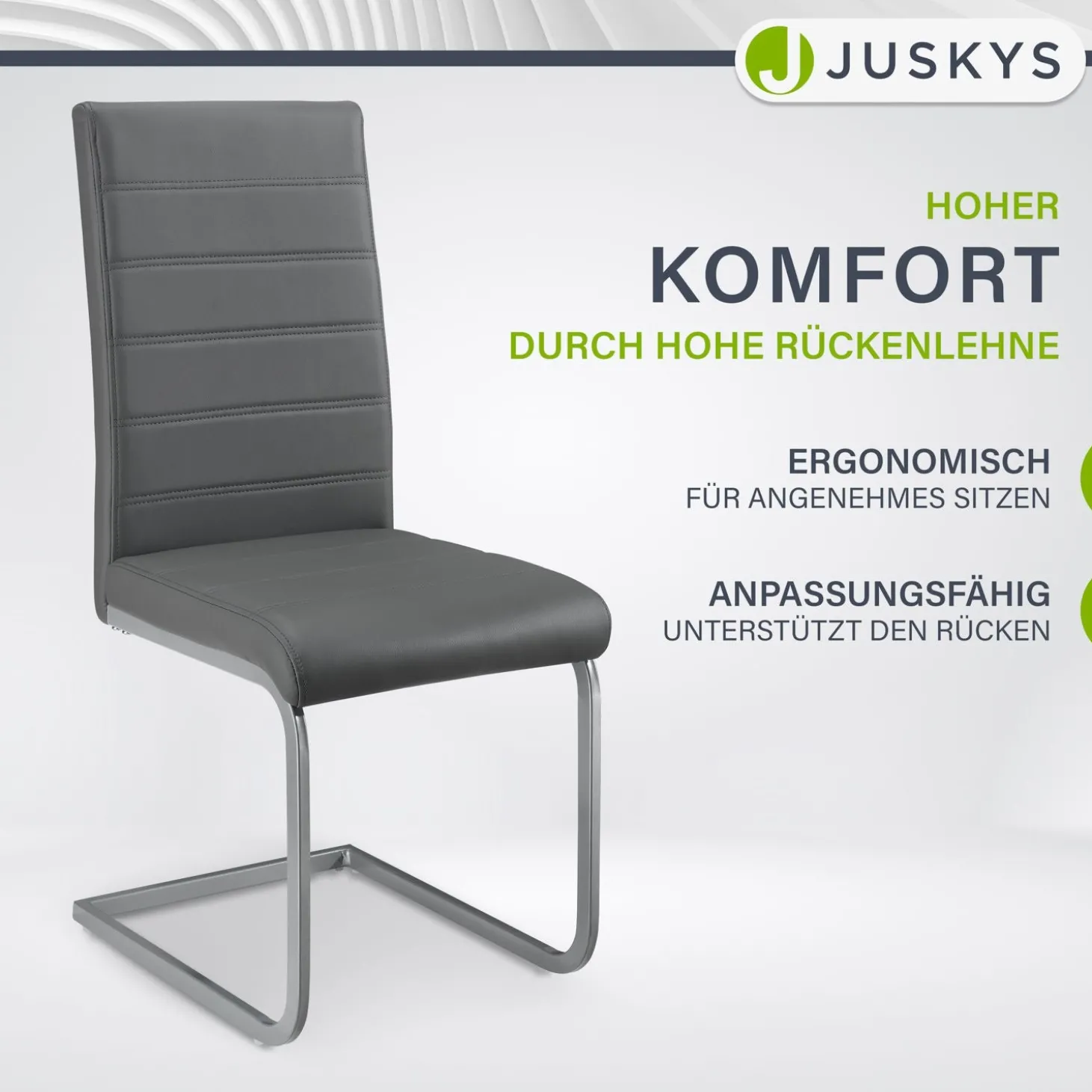 Freischwinger Stuhl Vegas mit Kunstleder Moderner Esszimmerstuhl mit Metall-Gestell & Kunstleder im Set
