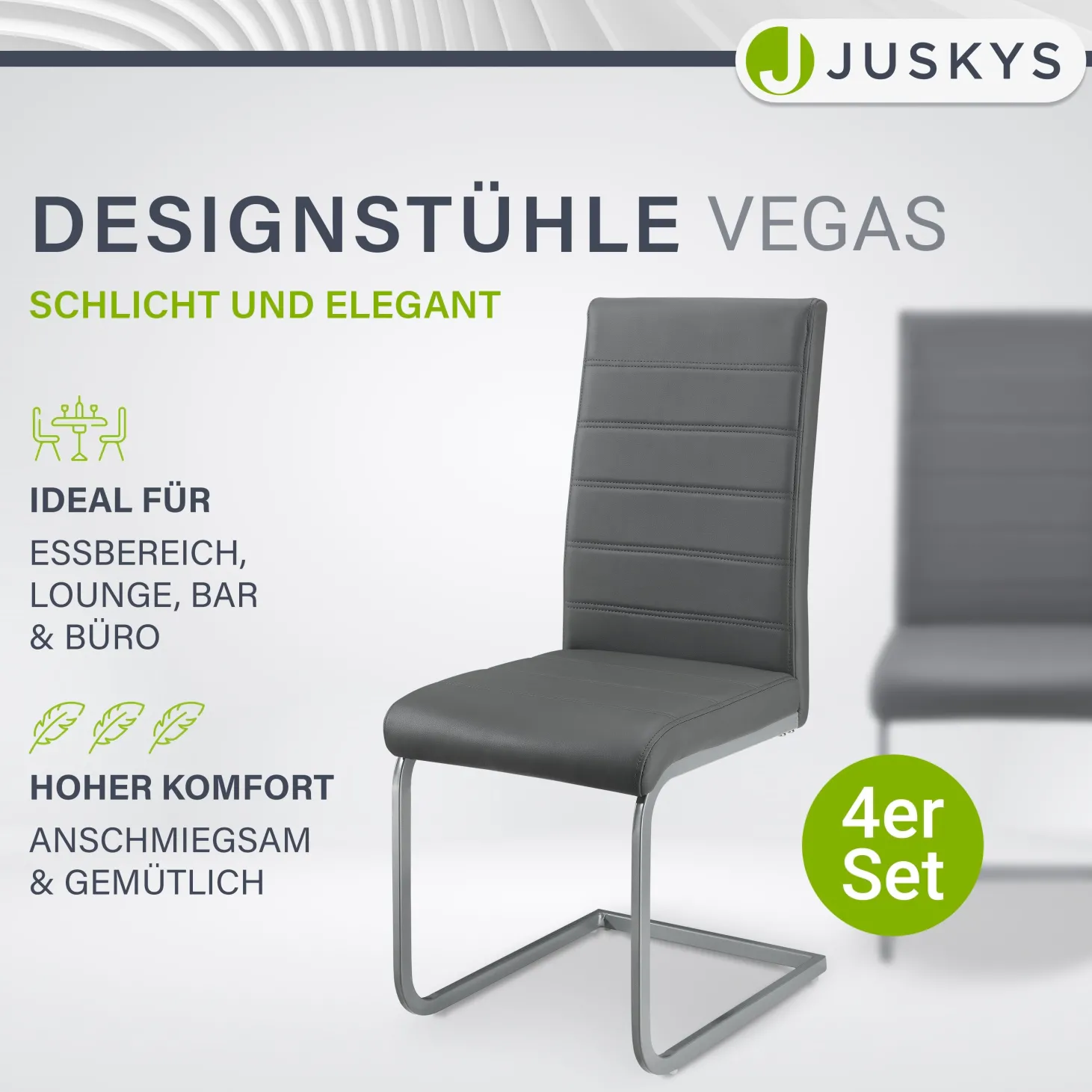 Freischwinger Stuhl Vegas mit Kunstleder Moderner Esszimmerstuhl mit Metall-Gestell & Kunstleder im Set