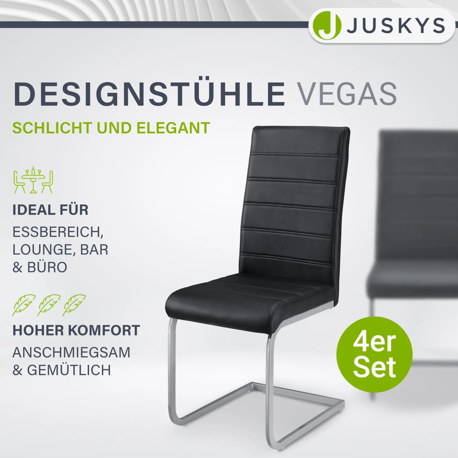 Freischwinger Stuhl Vegas mit Kunstleder Moderner Esszimmerstuhl mit Metall-Gestell & Kunstleder im Set