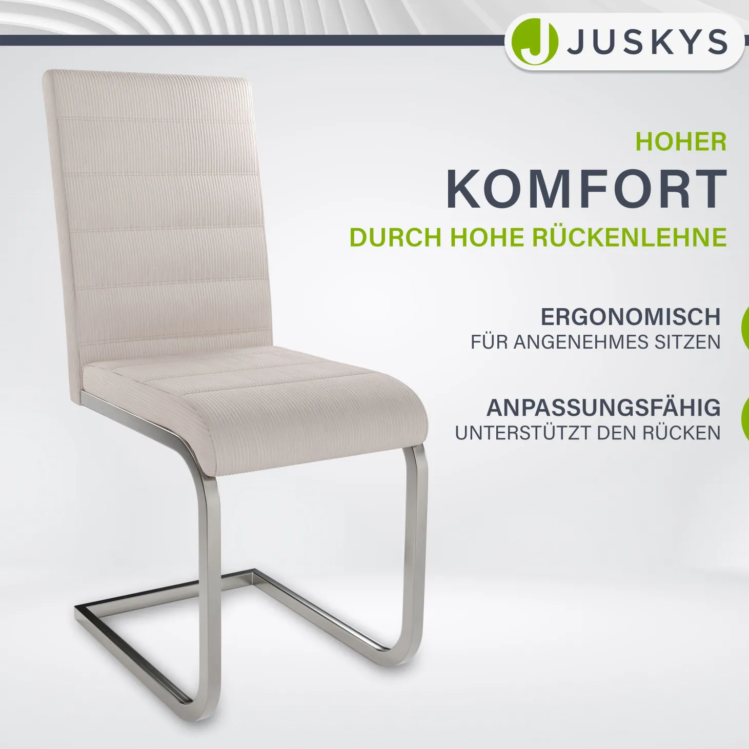 Freischwinger Stuhl Vegas mit Cord Moderner Esszimmerstuhl mit Metall-Gestell im Set