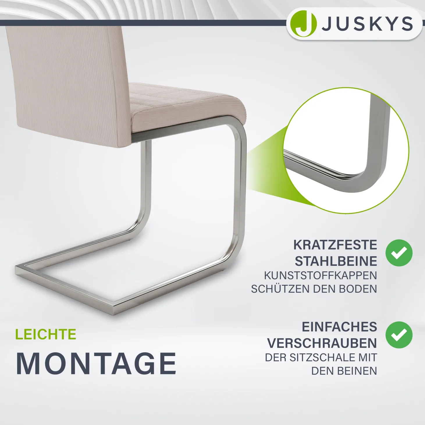 Freischwinger Stuhl Vegas mit Cord Moderner Esszimmerstuhl mit Metall-Gestell im Set