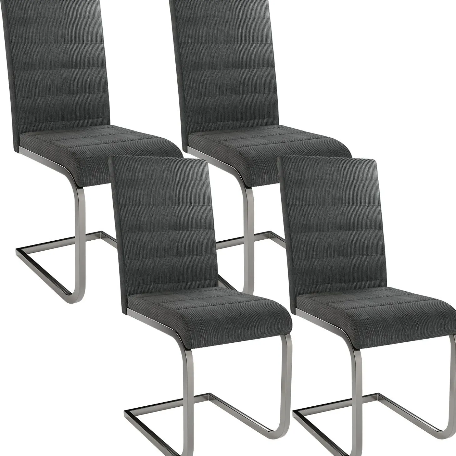 Freischwinger Stuhl Vegas mit Cord Moderner Esszimmerstuhl mit Metall-Gestell im Set
