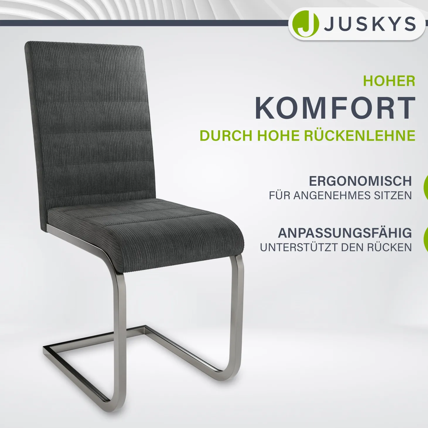 Freischwinger Stuhl Vegas mit Cord Moderner Esszimmerstuhl mit Metall-Gestell im Set