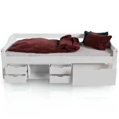 Funktionsbett Nalu Stilvolles Bett aus Holz mit Lattenrost & Stauraum - Weiß