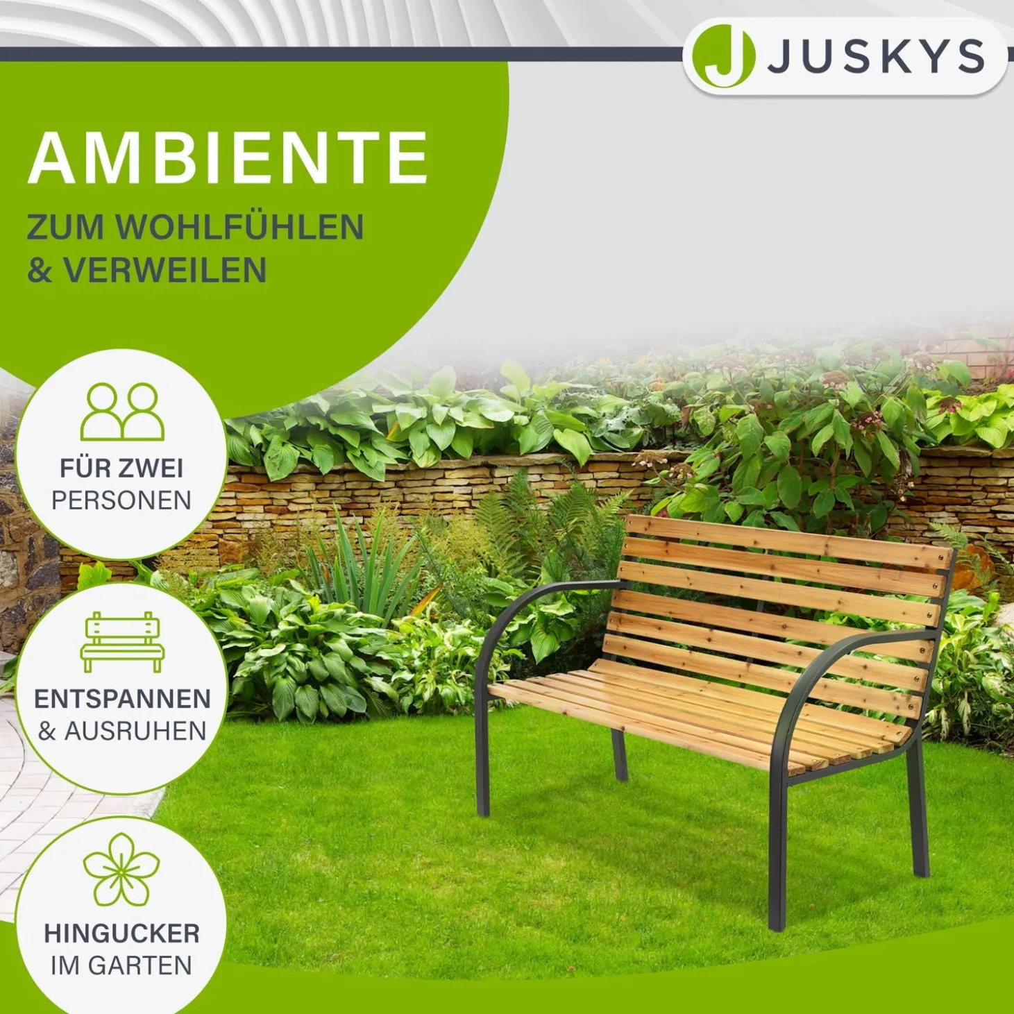 Gartenbank Modena 2 Sitzer Bank aus lackiertem Holz und Stahl