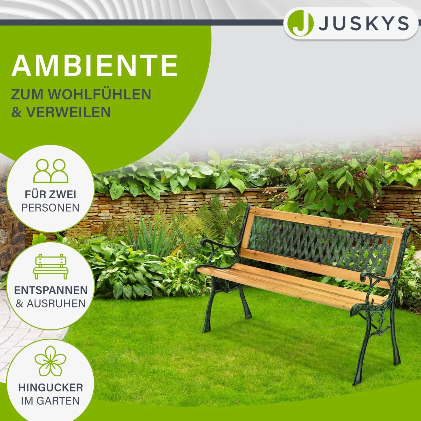 Gartenbank Pisa 2 Sitzer Bank aus lackiertem Holz und Gusseisen