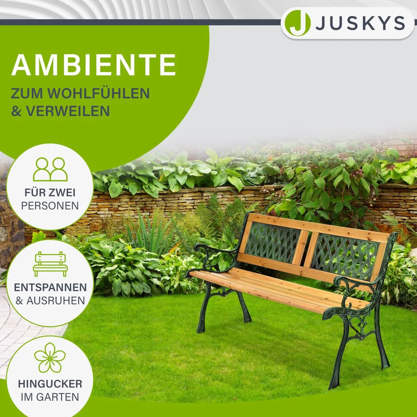 Gartenbank Sanremo 2 Sitzer Bank aus lackiertem Holz aus Gusseisen