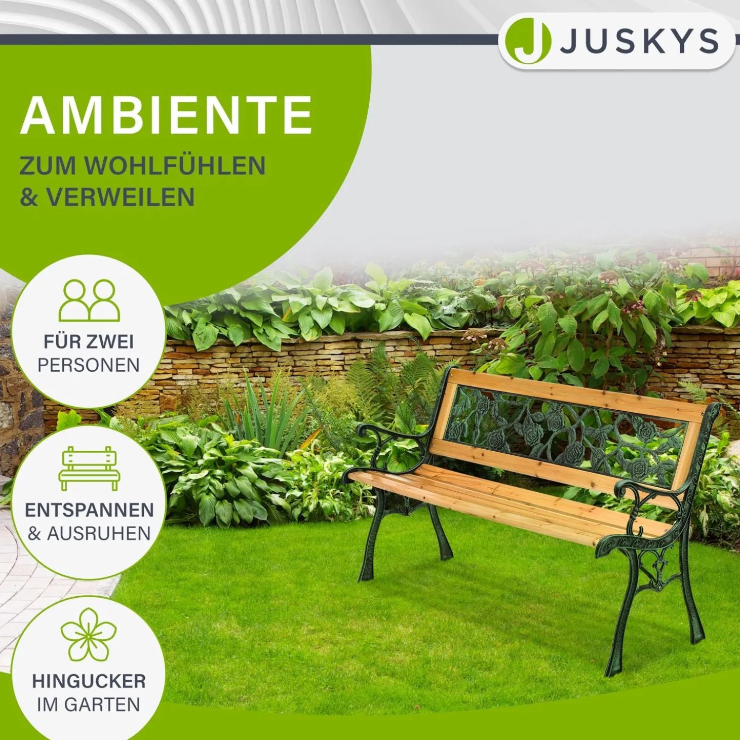 Gartenbank Venezia 2 Sitzer Bank aus lackiertem Holz aus Gusseisen