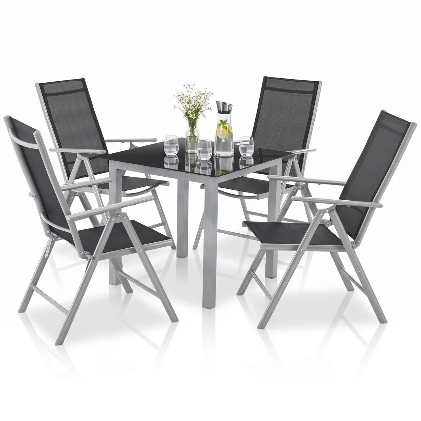Gartengarnitur Milano Gartenset 7-teilig; Tischplatte aus Sicherheitsglas