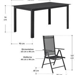 Gartengarnitur Milano Gartenset 7-teilig; Tischplatte aus Sicherheitsglas