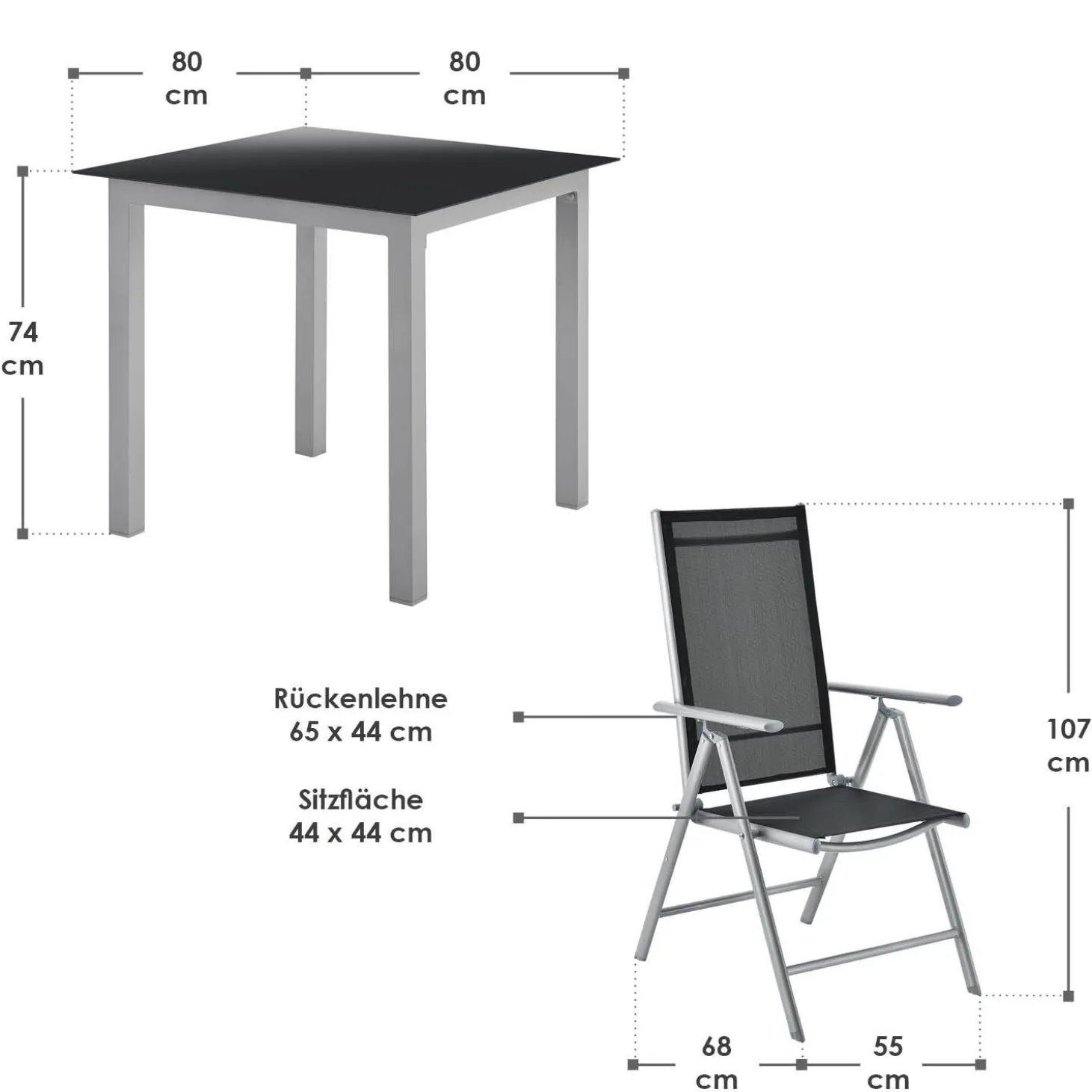 Gartengarnitur Milano Gartenset 7-teilig; Tischplatte aus Sicherheitsglas