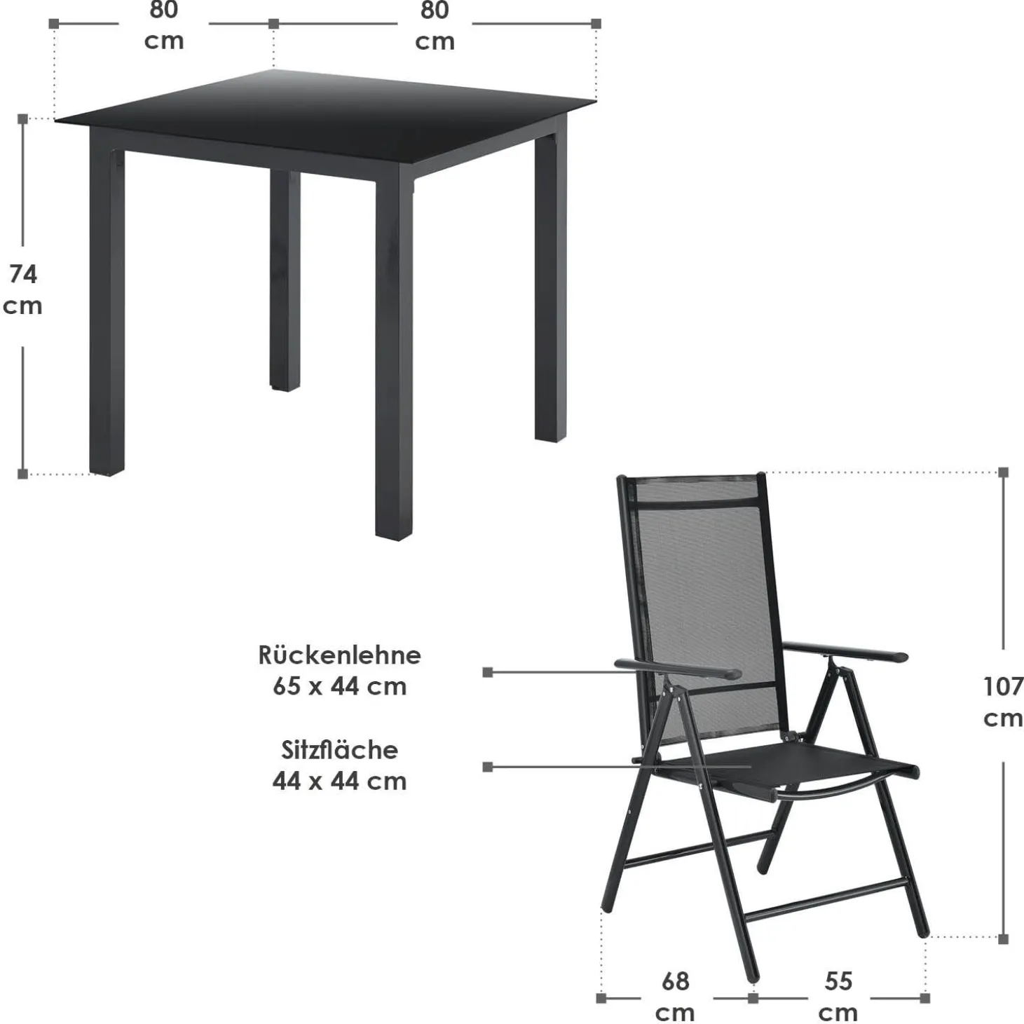 Gartengarnitur Milano Gartenset 7-teilig; Tischplatte aus Sicherheitsglas