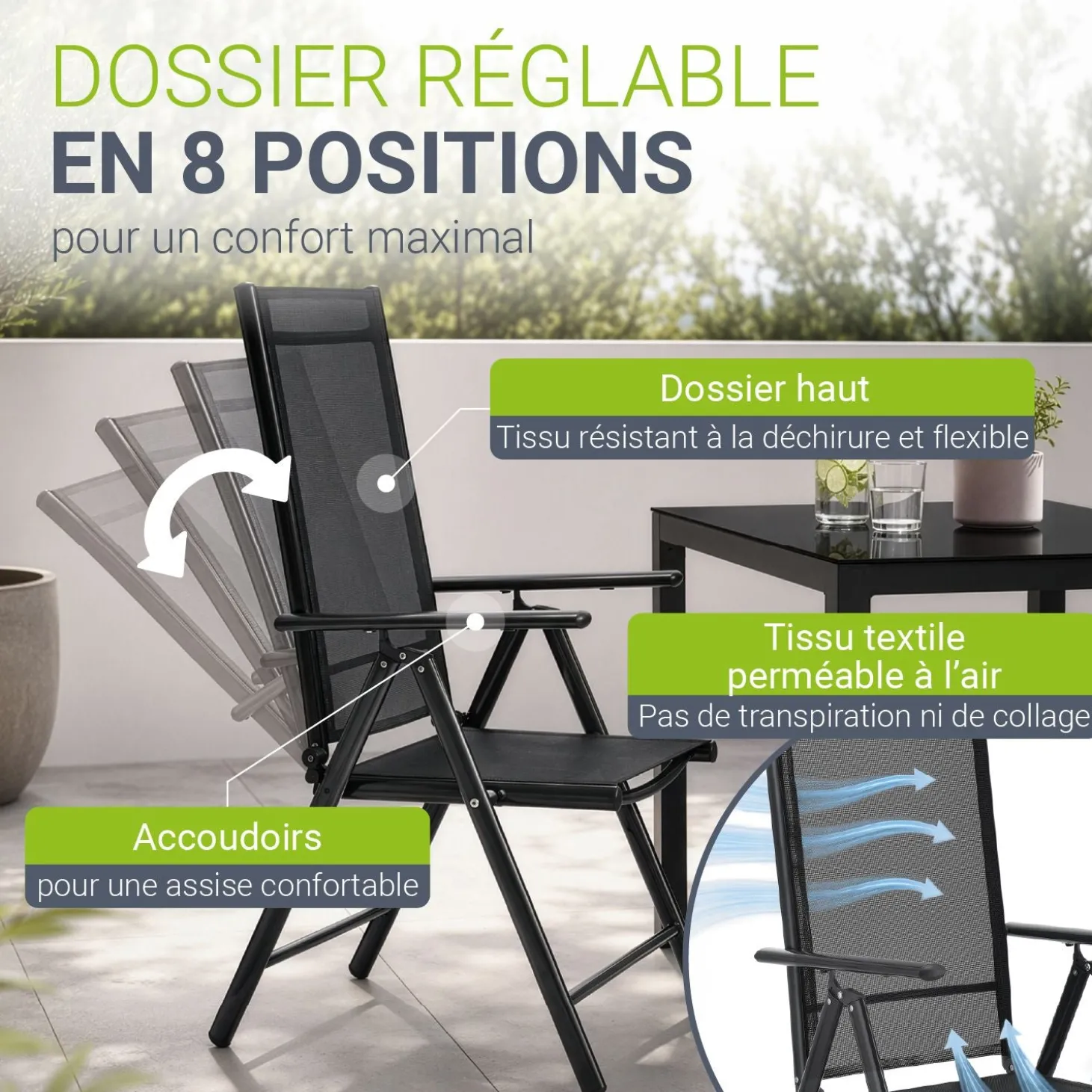 Gartengarnitur Milano Gartenset 7-teilig; Tischplatte aus Sicherheitsglas