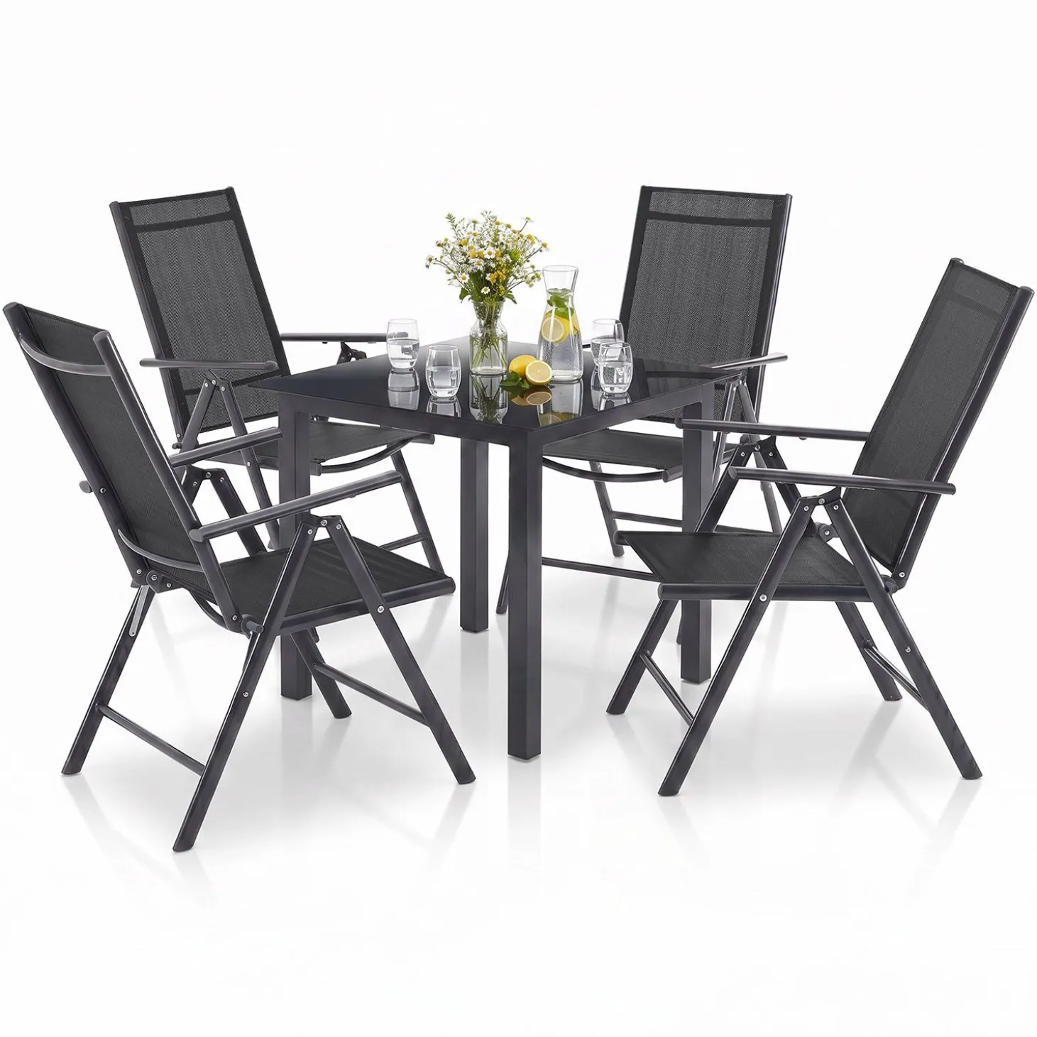 Gartengarnitur Milano Gartenset 7-teilig; Tischplatte aus Sicherheitsglas