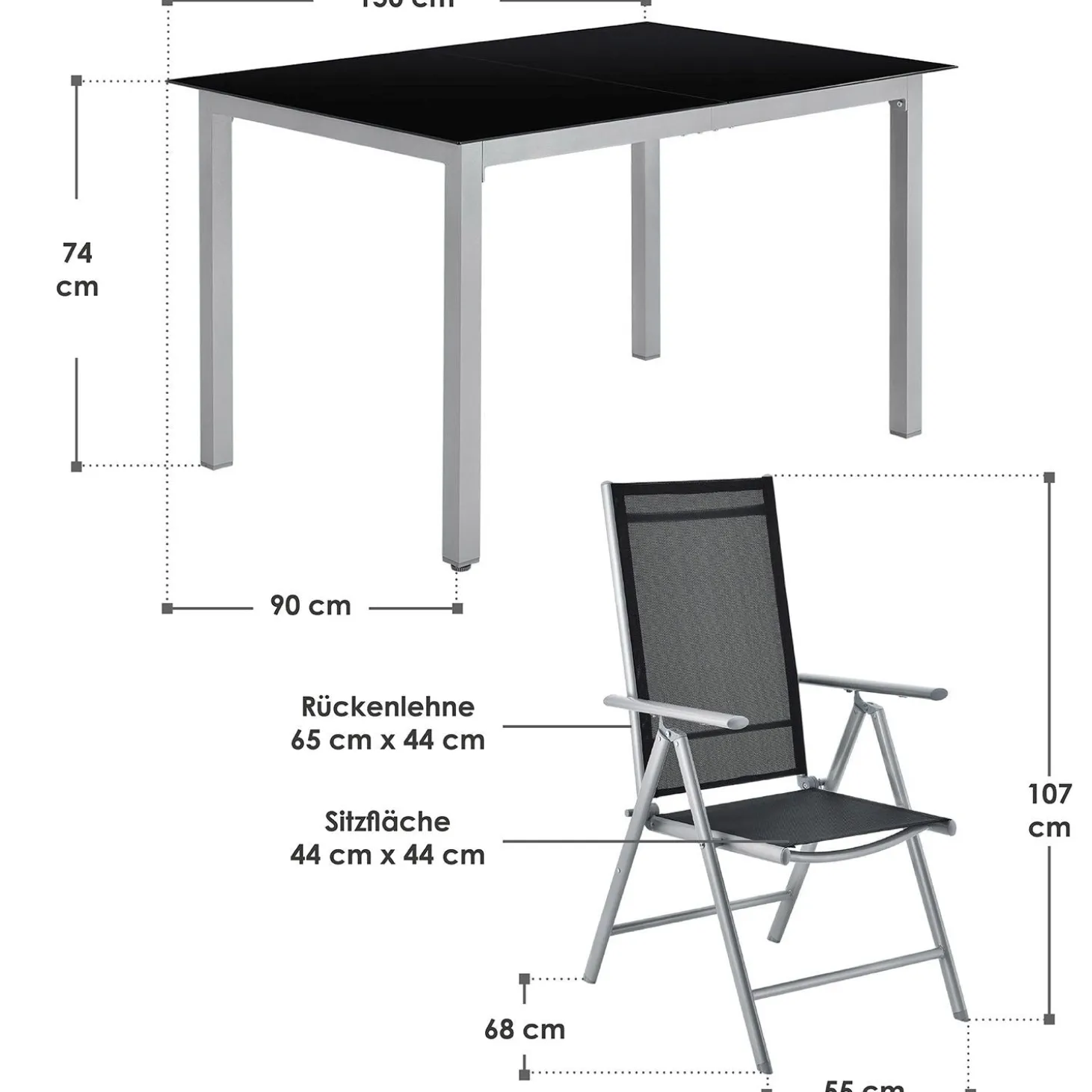 Gartengarnitur Milano Gartenset 7-teilig; Tischplatte aus Sicherheitsglas