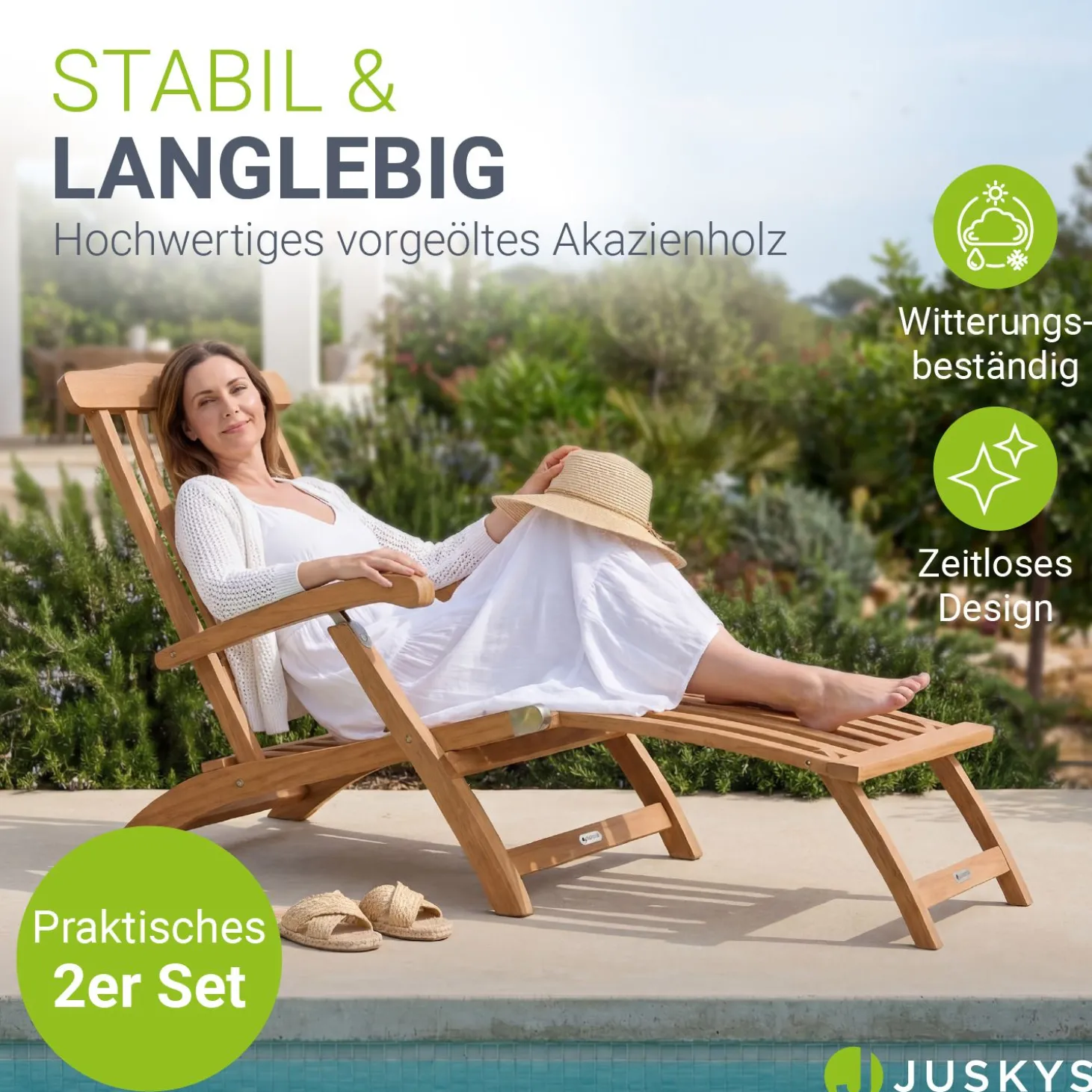Gartenliege klappbar Evia Sonnenliege wetterfest aus geöltem Holz