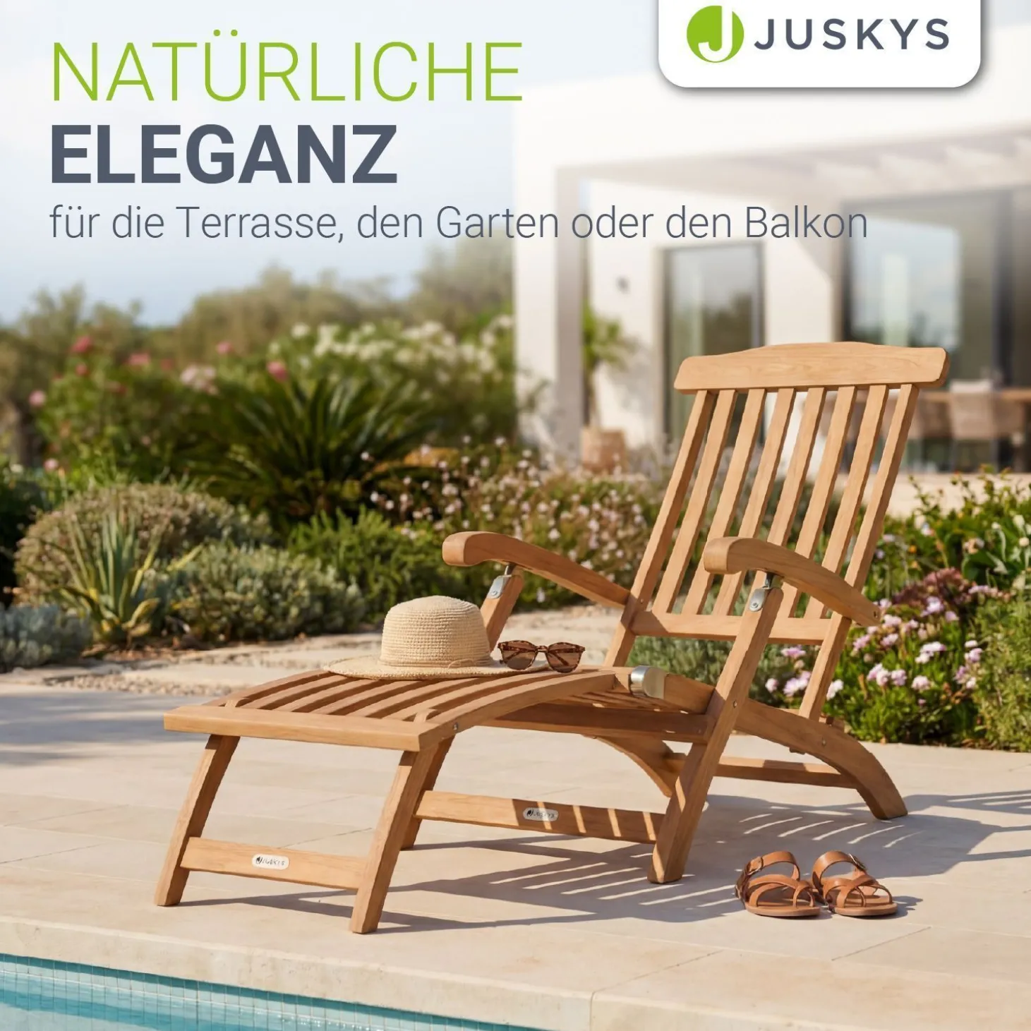 Gartenliege klappbar Evia Sonnenliege wetterfest aus geöltem Holz