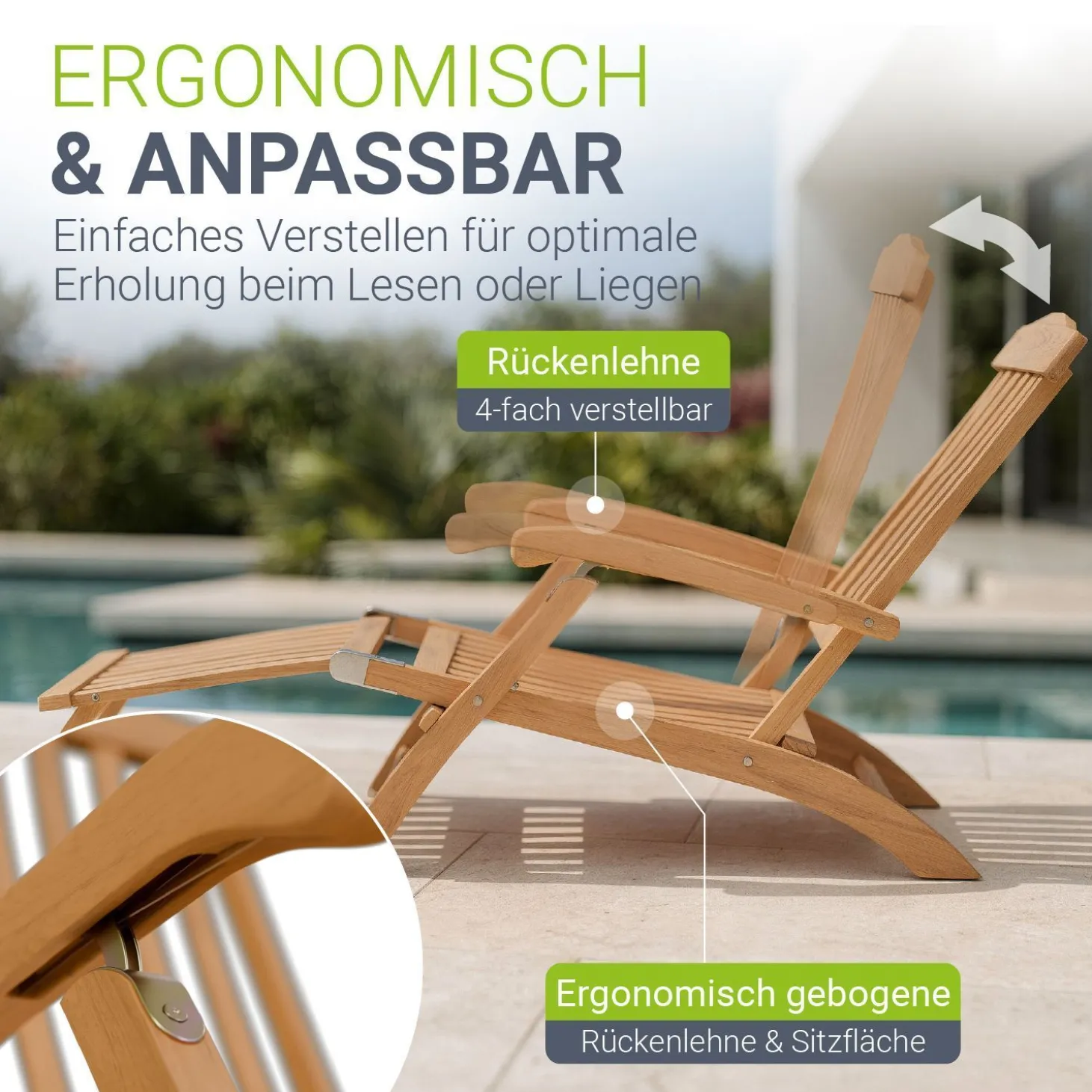 Gartenliege klappbar Evia Sonnenliege wetterfest aus geöltem Holz