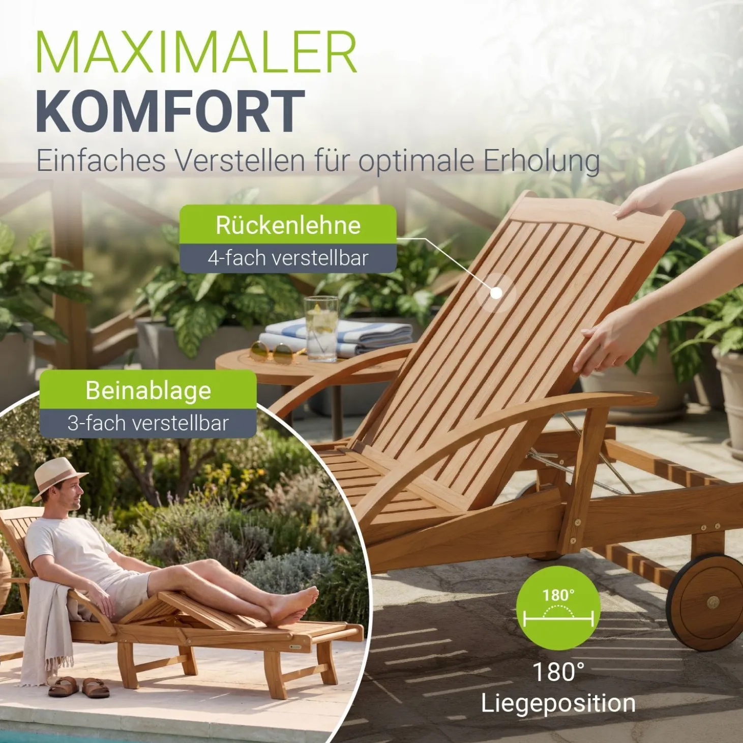 Gartenliege klappbar SunScape Sonnenliege wetterfest mit verstellbarer Rückenlehne