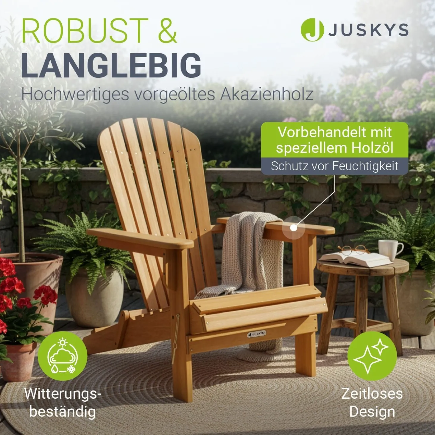 Gartenliegestuhl klappbar Korfu Wetterfester Liegestuhl aus Akazienholz