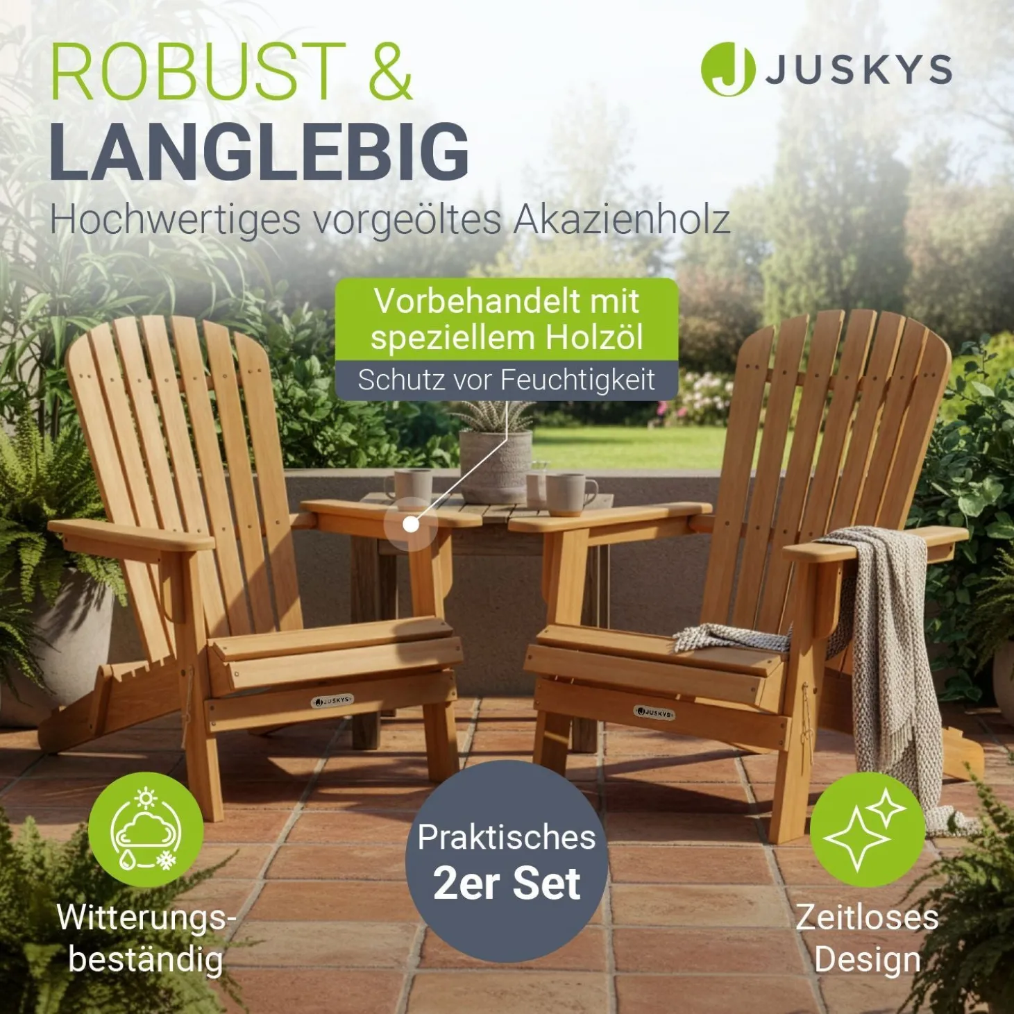 Gartenliegestuhl klappbar Korfu Wetterfester Liegestuhl aus Akazienholz