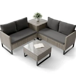 Gartenlounge für 4 Personen Santorini Modulare Polsterlounge aus Polyrattan inkl. Kissenbox