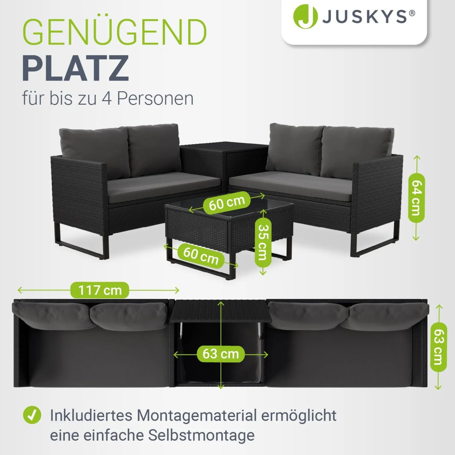 Gartenlounge für 4 Personen Santorini Modulare Polsterlounge aus Polyrattan inkl. Kissenbox