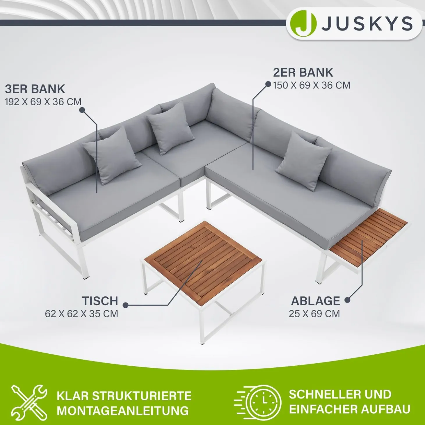 Gartenmöbel Lounge St. Tropez Gartenlounge für 4 Personen mit Tisch & 2 Sitzbänken