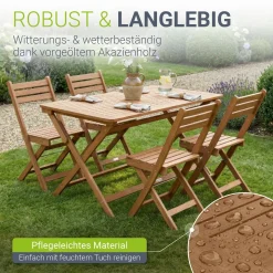 Gartenmöbel-Set Rimini aus Akazienholz Gartengarnitur 5-teilig mit Tisch und 4 Stühlen