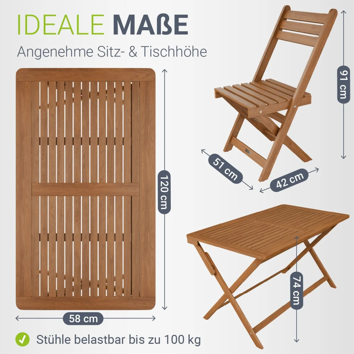 Gartenmöbel-Set Rimini aus Akazienholz Gartengarnitur 5-teilig mit Tisch und 4 Stühlen