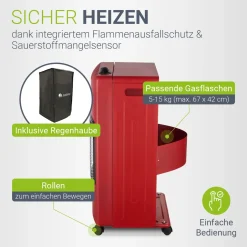 Gasheizer für Innenräume 3-Wärme-Stufen Heizstrahler mit bis zu 4200 Watt für Terrasse & Outdoor