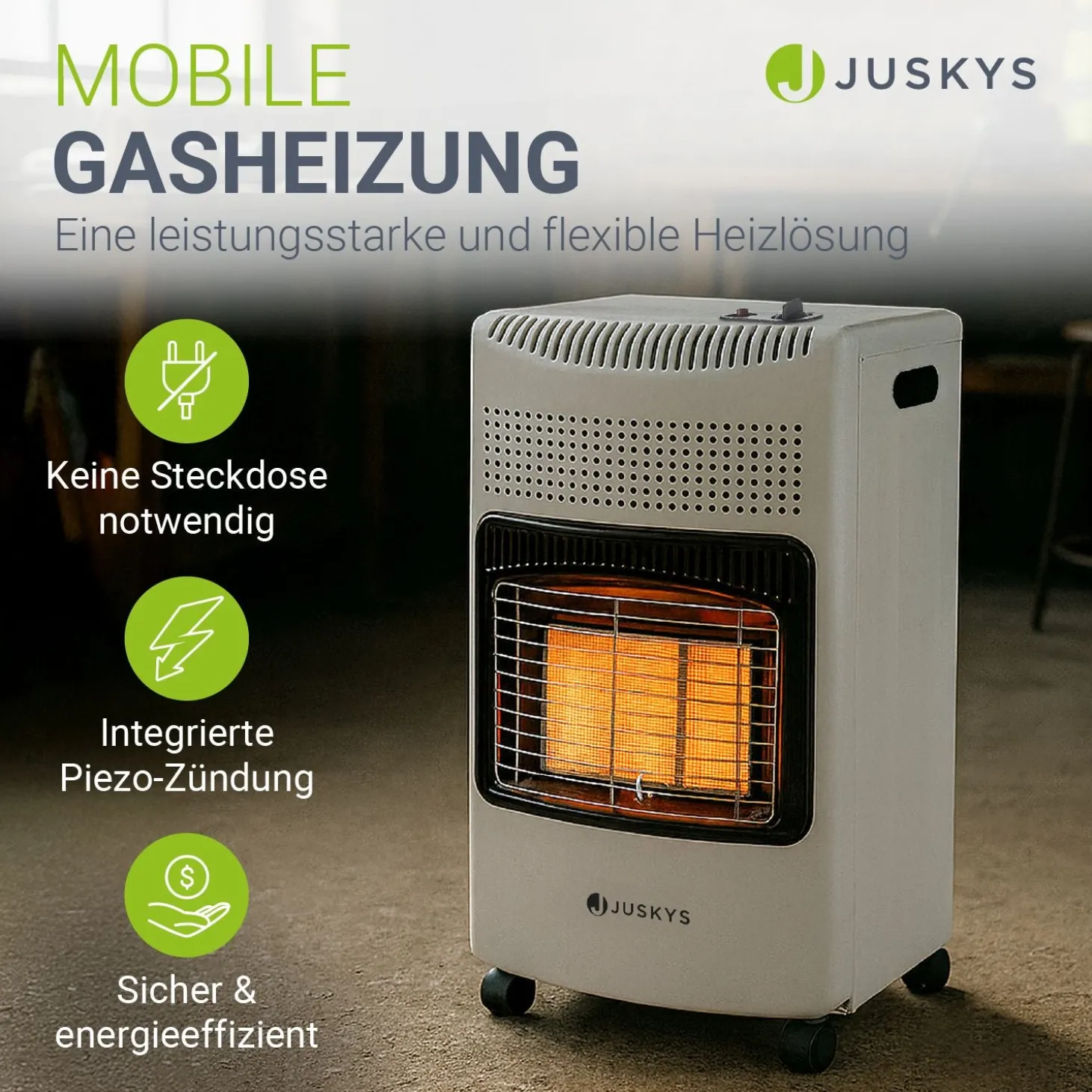 Gasheizer für Innenräume 3-Wärme-Stufen Heizstrahler mit bis zu 4200 Watt für Terrasse & Outdoor