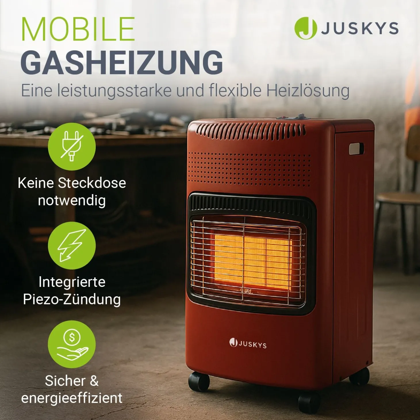Gasheizer für Innenräume 3-Wärme-Stufen Heizstrahler mit bis zu 4200 Watt für Terrasse & Outdoor