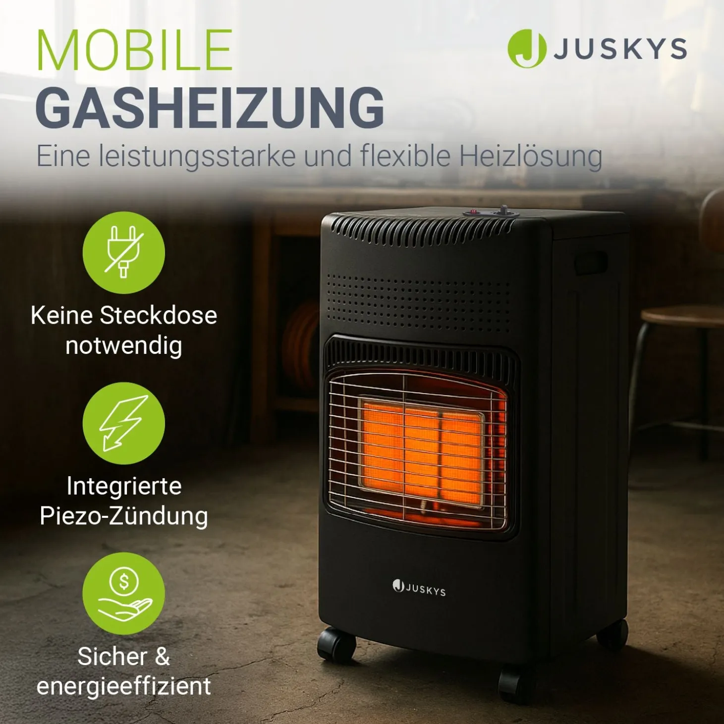 Gasheizer für Innenräume 3-Wärme-Stufen Heizstrahler mit bis zu 4200 Watt für Terrasse & Outdoor